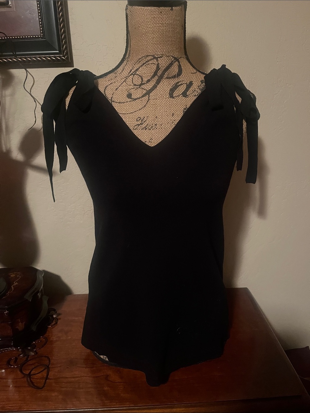 Ann Taylor Black Tie-Shoulder V-Neck Tank